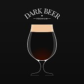 Dark beer design. Glass of beer on black background 10 eps