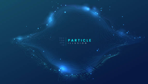Dark blue abstract particle dynamic background, can be used for cyberspace, futuristic, technology and science project vector art illustration