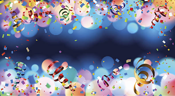 Dark blue holiday background with colorful shining bokeh and serpentine Dark blue holiday background with colorful shining bokeh and serpentine. 10 EPS balloon backgrounds stock illustrations