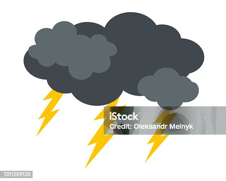 istock Dark clouds with lightning. Thunderstorm icon. Vector illustration 1311259120
