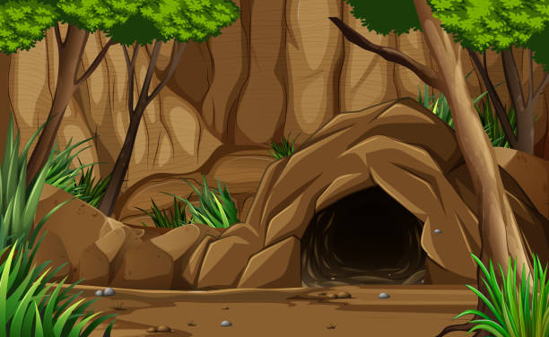 A Dark Rocky Cave from Outside A Dark Rocky Cave from Outside illustration cave stock illustrations