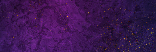 Dark violet grunge texture background with golden particles Dark violet grunge texture background with small golden particles. Abstract retro vector design purple background stock illustrations