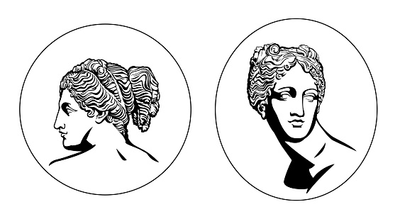 Aphrodite - goddess of love. Vector drawing. Antique collection.