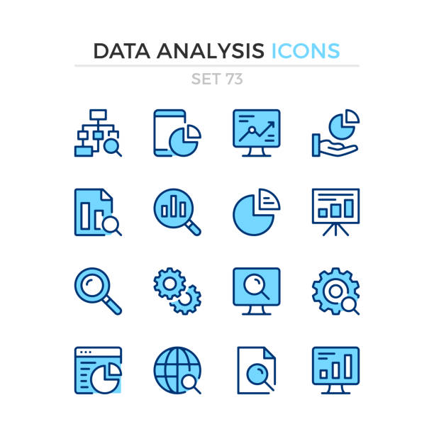Data analysis icons. Vector line icons set. Premium quality. Simple thin line design. Modern outline symbols collection, pictograms. Data analysis icons. Vector line icons set. Premium quality. Simple thin line design. Modern outline symbols collection, pictograms. blue icons stock illustrations
