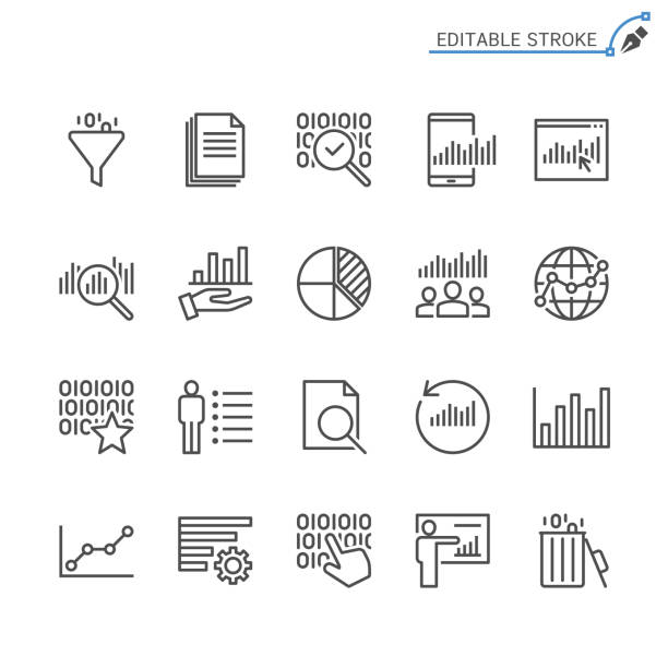 Data analytics line icons. Editable stroke. Pixel perfect. Simple vector line Icons. Editable stroke. Pixel perfect. filtration stock illustrations