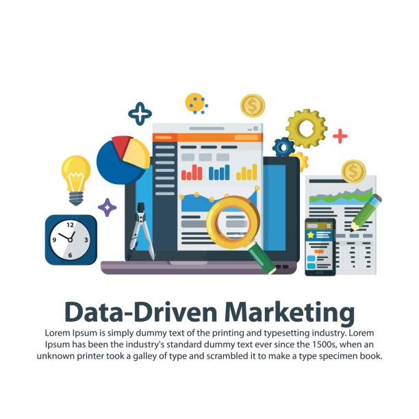 Data driven marketing strategy. Web template in flat style. Business development, lead generation, revenue increase. vector art illustration