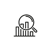 Data inspection line icon. Diagram, magnifying glass, examination. Data science concept. Vector illustration can be used for topics like information technology, data protection, computer usage
