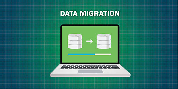 data migration in computer data migration in computer from database vector flat animal migration stock illustrations