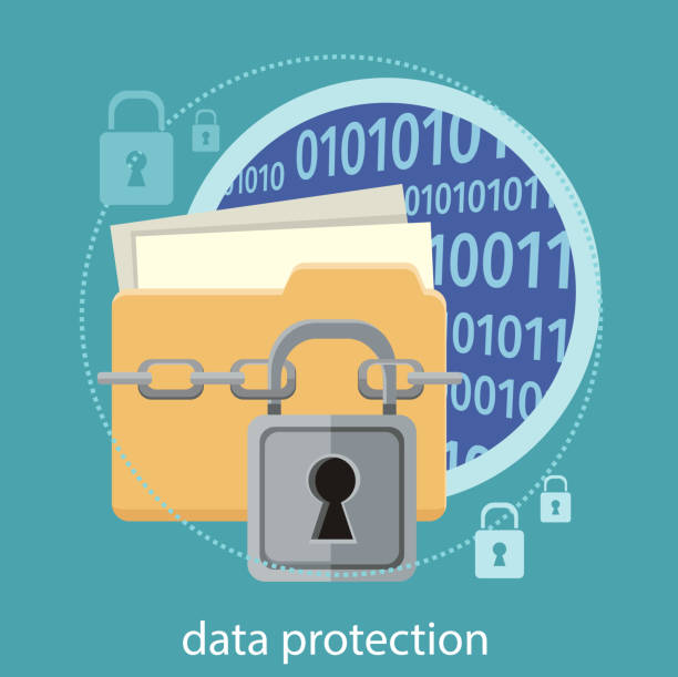 Data protection concept Yellow folder and lock. Data security concept. Data protection and safe work. Concept in flat design style. Can be used for web banners, marketing and promotional materials, presentation templates top secret stock illustrations