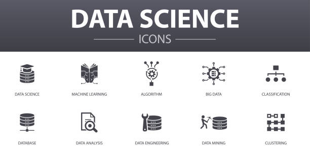 analiza danych proste ikony koncepcji zestaw. zawiera takie ikony jak uczenie maszynowe, big data, baza danych, klasyfikacja i inne, mogą być używane do sieci web, logo, interfejsu użytkownika / ux - machine learning stock illustrations