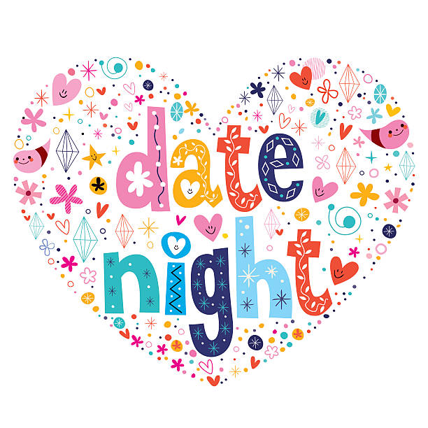 date night heart shaped typography lettering design date night heart shaped love design date night stock illustrations