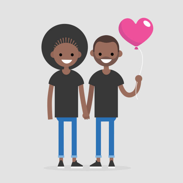 Date. Young couple celebrating Saint Valentines Day. Romantic relationships. Flat editable vector illustration, clip art Date. Young couple celebrating Saint Valentines Day. Romantic relationships. Flat editable vector illustration, clip art african american valentine stock illustrations