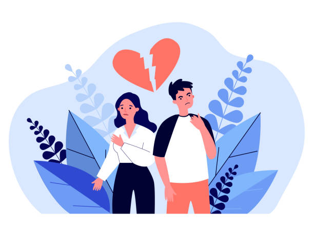 Dating couple having conflict Dating couple having conflict. Unhappy man and woman, broken heart, quarrel flat vector illustration. Relationship, breakup concept for banner, website design or landing web page divorce backgrounds stock illustrations