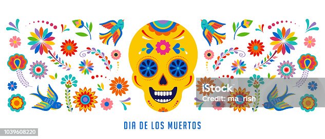 istock Day of the dead, Dia de los muertos background, banner and greeting card concept with sugar skull. 1039608220
