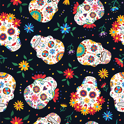 Day of the dead floral skull pattern background