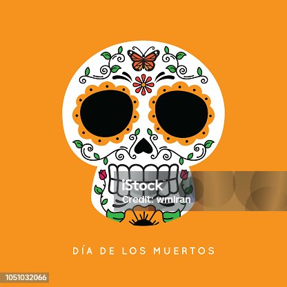 istock Day of the Dead Skull with Monarch butterfly 1051032066