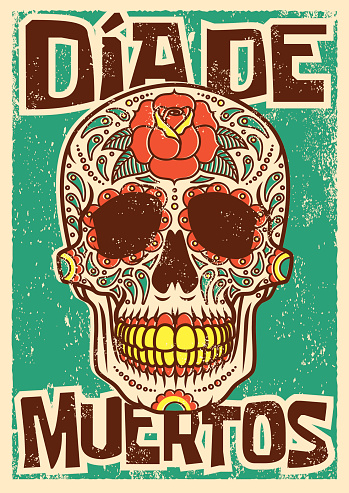 Day of the Dead Sugar Skull Screen Printed Poster Design