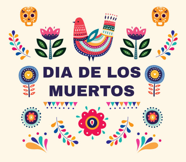 Day of the Dead Beautiful vector illustration with design for Dia De Los Muertos. Vector template with traditional Mexican symbols skull, Mexican ornaments craft product stock illustrations