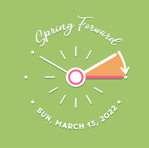 Daylight saving time begins at march 13, 2022 concept. Alarm clock and calendar date Daylight saving time begins March 13, 2022. Spring Forward reminder banner with date for the United States is Sunday, March 13. Vector illustration in trendy minimalist style daylight saving time stock illustrations