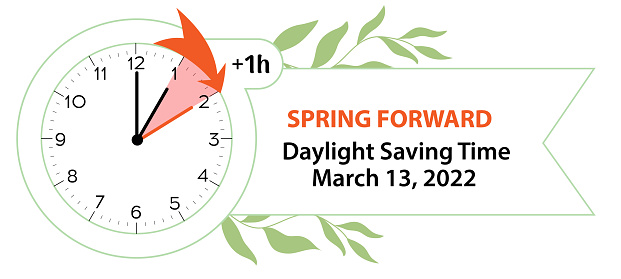 Daylight Saving Time Begins. Spring Forward March 13, 2022. Web Banner Reminder.