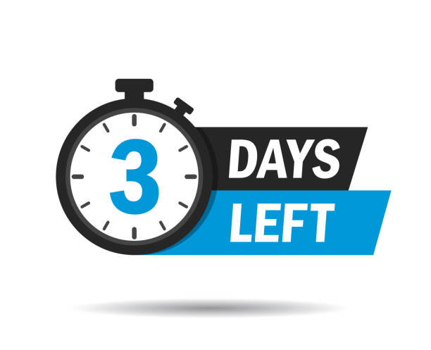 3 days left. Count timer icon. Vector emblem of 3 days left in flat style. Hour down icon with ribbon. vector illustration 3 days left. Count timer icon. Vector emblem of 3 days left in flat style. Hour down icon with ribbon. vector illustration eps10 countdown stock illustrations