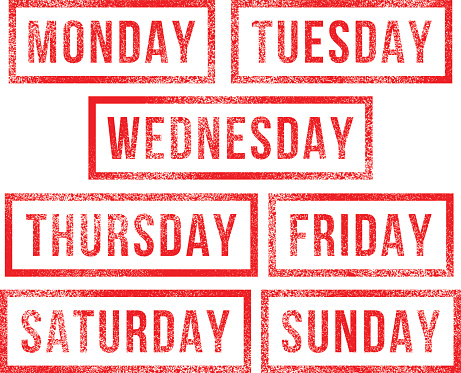 Days of the week rubber stamps