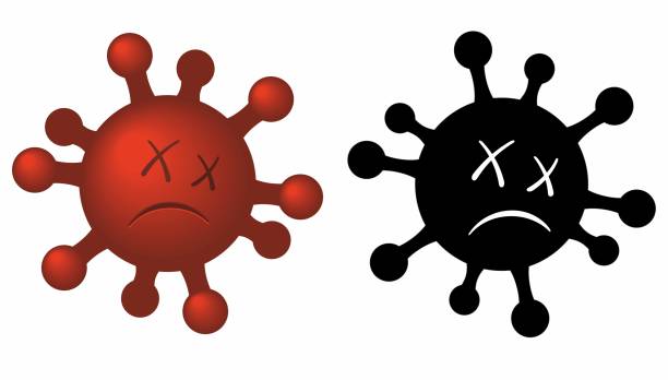 Dead virus germ microbe cell cartoon symbols in red and black isolated on white vector art illustration