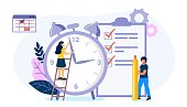 istock Deadline Time management on the road to success Metaphor of time management in team Concept of multitasking performance timeline Flat style design vector illustration 1312156406