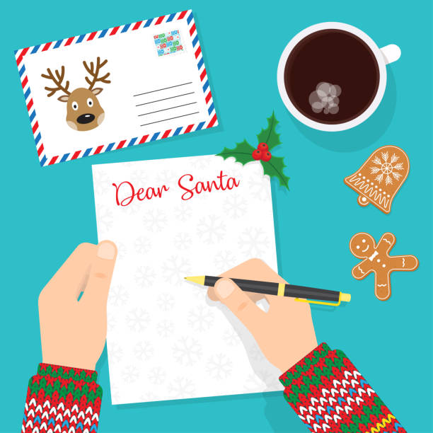 ilustrações de stock, clip art, desenhos animados e ícones de dear santa. writing letter to santa claus - a letter to santa claus, christmas gifts