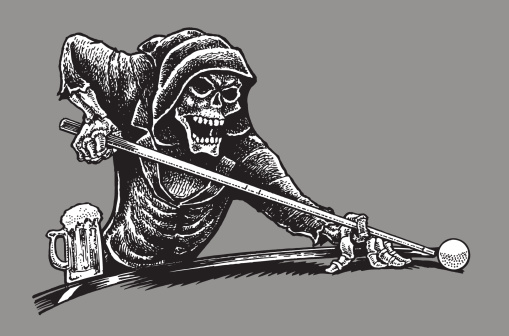 Death or Grim Reaper Playing Pool - Skeleton