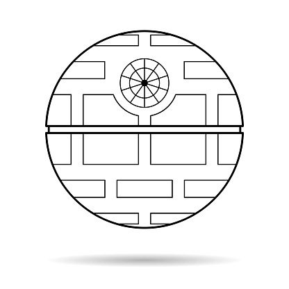 Death star icon with shadow, mobile space station symbol, circle galaxy planet vector illustration