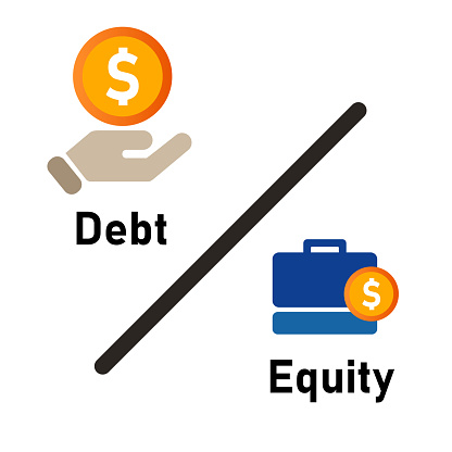 Debt to equity ratio company fundamental review metric by compare liabilities and shareholder value wealth vector