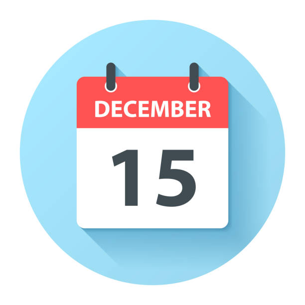12월 15일 - 플랫 디자인 스타일의 라운드 데일리 캘린더 아이콘 - 12월 stock illustrations