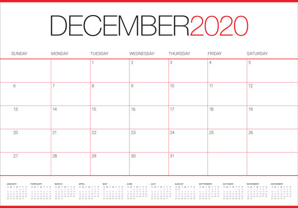 ilustrações, clipart, desenhos animados e ícones de dezembro 2020 calendário de mesa ilustração vetorial - dezembro