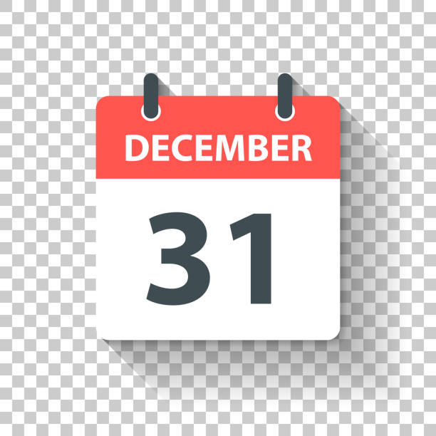 ilustrações, clipart, desenhos animados e ícones de dezembro 31-ícone diário do calendário no estilo liso do projeto - dezembro