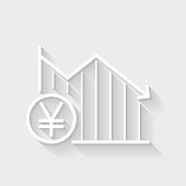 istock Declining graph with Yen coin. Icon with long shadow on blank background - Flat Design 1372395345