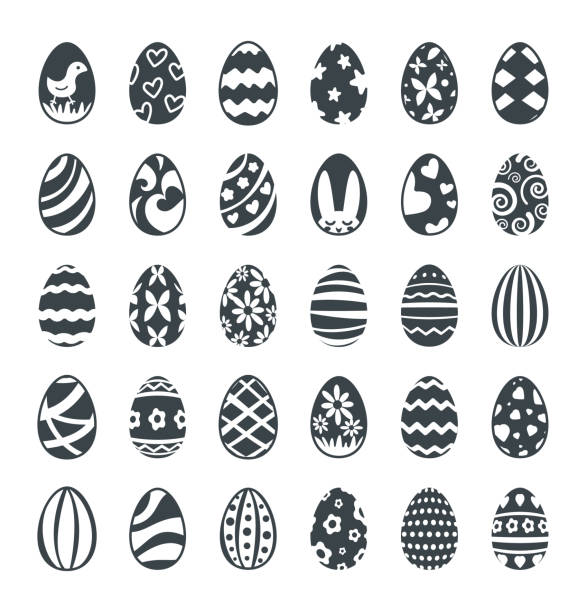 Decorated black Easter eggs vector icon set  easter sunday stock illustrations