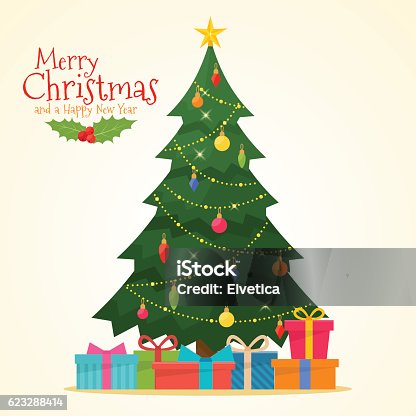 istock Decorated christmas tree with gift boxes 623288414