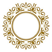 gold ornamental round, Decorative art frame, Abstract vector floral ornament border for your design