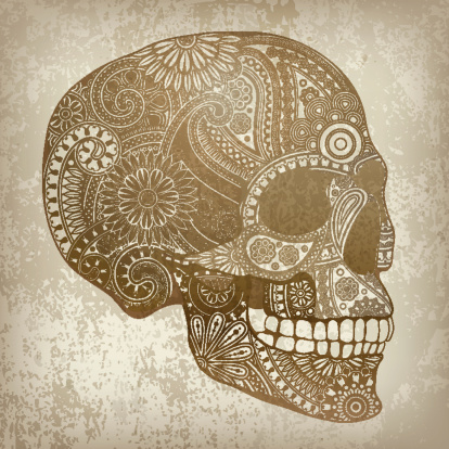 Decorative background in a retro style with skull