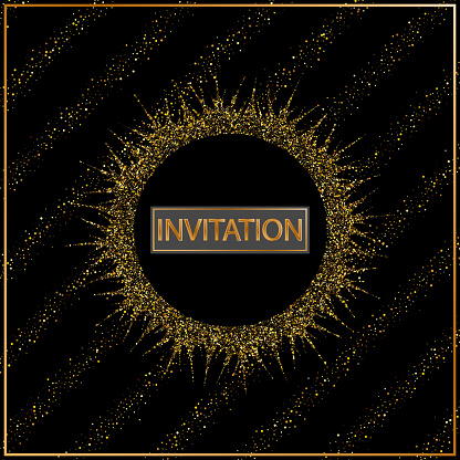 Decorative circle of golden dust on abstract background, design element, invitation