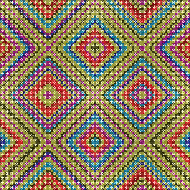 decorative colorful ethnic x-stitch seamless pattern vector art illustration