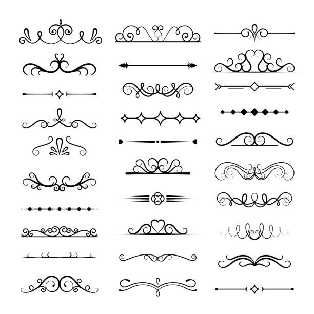 Decorative dividers, vintage traceries vector illustrations set Decorative dividers, vintage traceries vector illustrations set. Curles and lines compositions, monochrome calligraphic shapes pack. Elegant borders collection isolated on white background arabic style stock illustrations