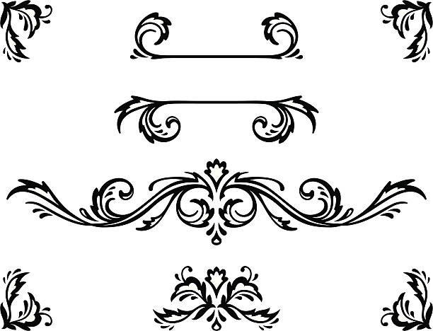 Decorative Elements Vector ornamental elements. Suggested uses: titling frame and corner details. embellishment stock illustrations