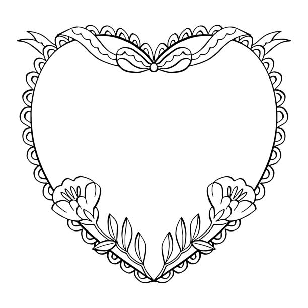 decorative flower heart frame vector art illustration
