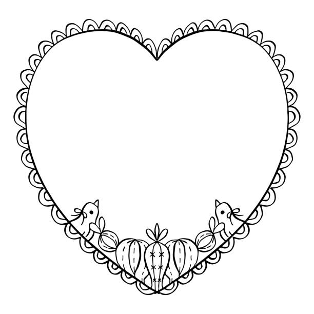 decorative heart frame cactus ornament vector art illustration