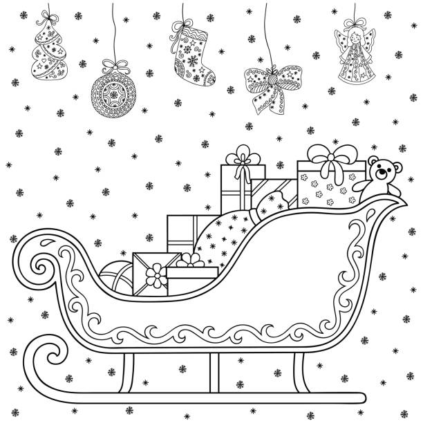 Santa Sleigh Coloring Pages Illustrations, Royalty-Free Vector Graphics ...