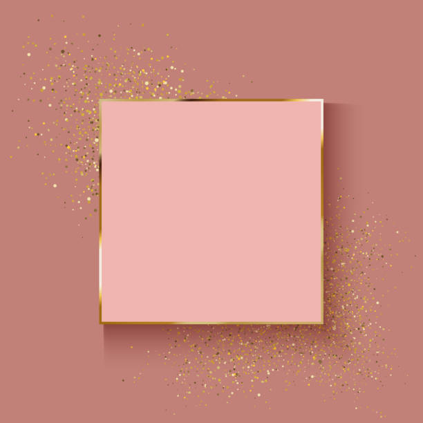 Decorative rose gold background with glitter effect Decorative festive background with gold glitter and blank frame for text rose gold background stock illustrations