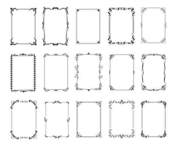 Decorative vintage frames and borders set. Retro ornamental rectangle frame collection, wedding ornate deco templates, antique borders vector icons. Decorative vintage frames and borders set. Retro ornamental rectangle frame collection, wedding ornate deco templates, antique borders vector icons. 19th century style stock illustrations