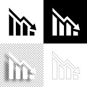 Icon of "Decreasing graph" for your own design. Four icons with editable stroke included in the bundle: - One black icon on a white background. - One blank icon on a black background. - One white icon with shadow on a blank background (for easy change background or texture). - One line icon with only a thin black outline (in a line art style). The layers are named to facilitate your customization. Vector Illustration (EPS10, well layered and grouped). Easy to edit, manipulate, resize or colorize. And Jpeg file of different sizes.